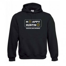 Hoody "Happy Hunting" geel - Geocachingshop.nl